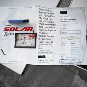 Foxpark Solar Wireless Backup Camera System HD 1080P 5" Monitor DIY Install